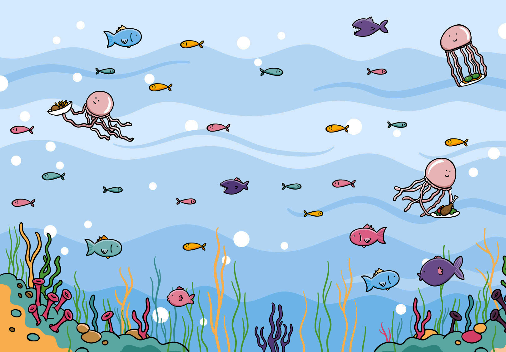 Bunte Unterwasserwelt mit Meerestieren